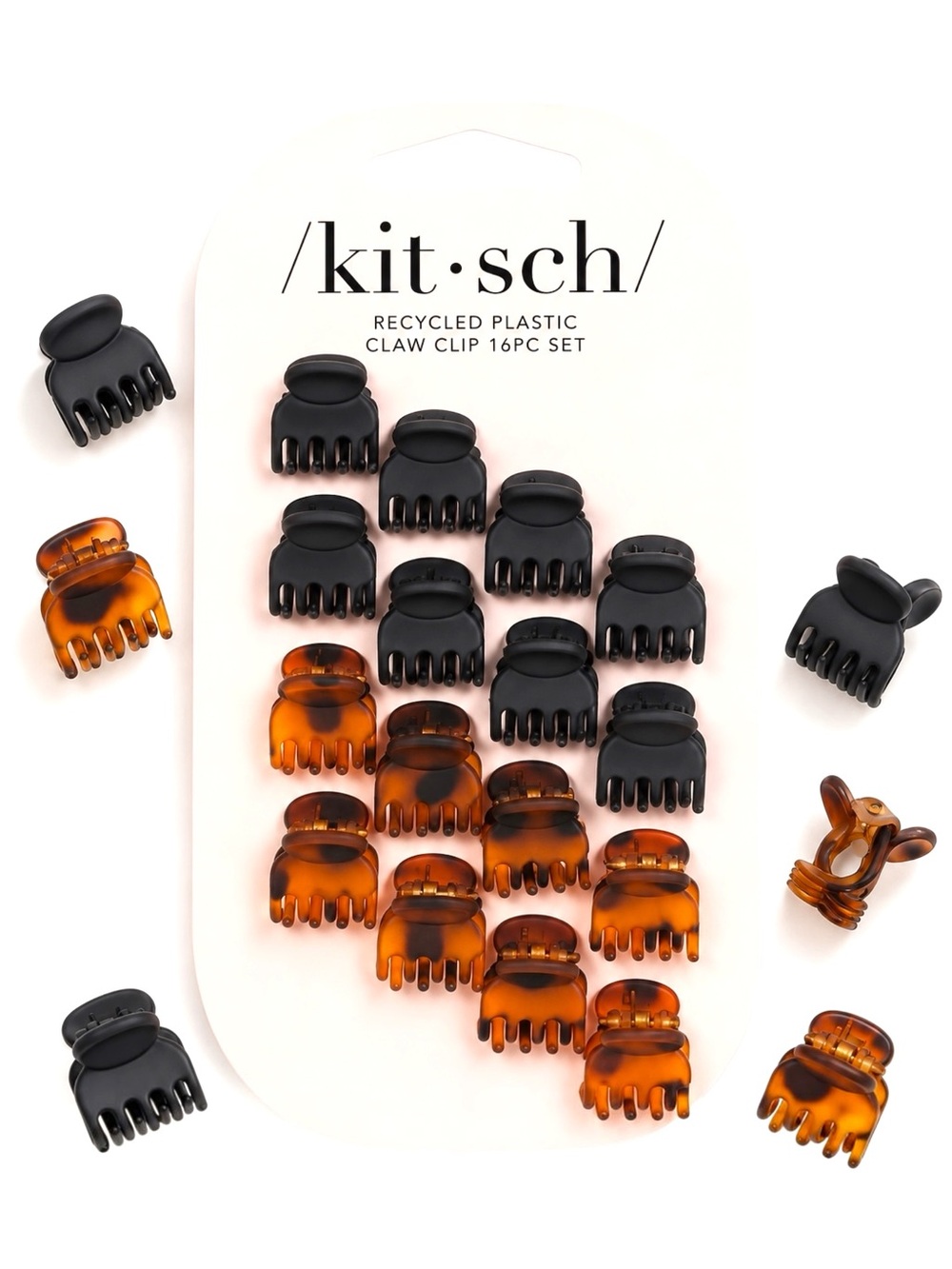 5/$25 Kitsch Recycled Plastic Mini Claw Clips 16 Pc Black Tortoise Hair Set NWT